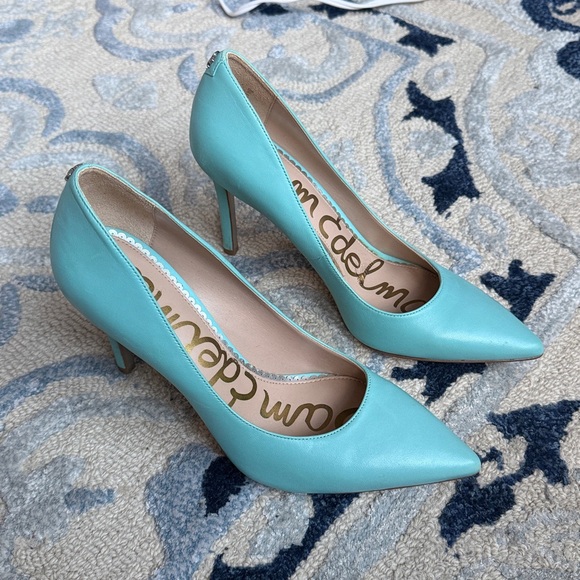 Sam Edelman Aquamarine Blue Pointy Toe Pumps Heels - Picture 2 of 7